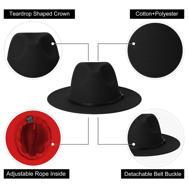 JINGSHA Wide Brim Fedora Hats for Women and Men Classic Felt Panama Hat Men's Two Tone Dress Hat with Belt Buckle - Image 3