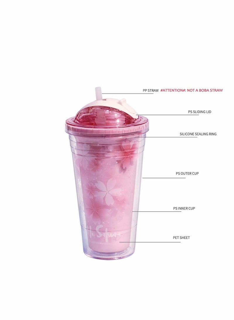 KASTWAVE Stainless Steel Tumbler,  Insulated Tumbler with Lid and Straw Double Wall Reusable Leakproof 16oz Travel Tumbler Cup Water Bottle BPA Free - Pink  - Image 2
