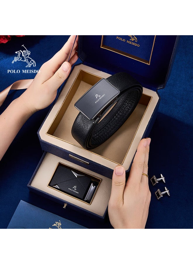 Polomeisdo Men's Belt Men's Automatic Buckle Light Luxury Double Buckle Head Set Gift Box Birthday Gift For Boyfriend Husband Father Practical - Image 2