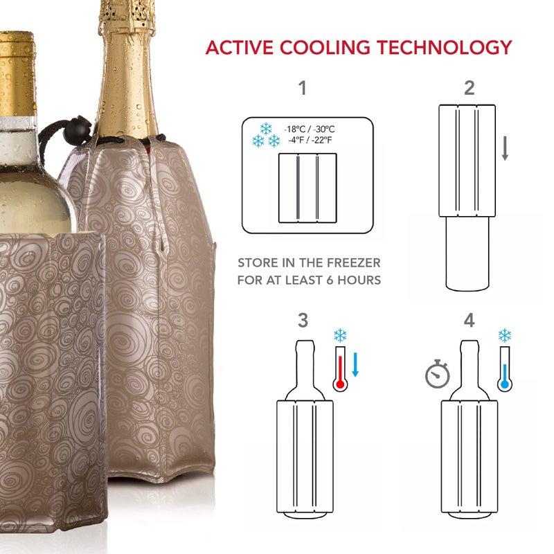Vacu Vin Active Champagne Cooler Set - Reusable, Flexible Wine Bottle Cooler - Platinum - Champagne Cooler Sleeve For Standard Size Bottles - Insulated Champagne Bottle Chiller to Keep Cold - Image 3