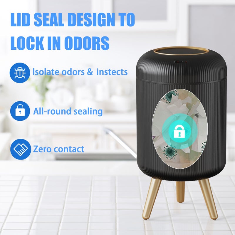 URALFA Motion Sensor Trash Can with Lid, 3 Gallon / 11 L Automatic Bathroom Trash Can, Touchless Trash Bin, Smart Plastic Garbage Can with Removable Legs for Bathroom, Bedroom, Kitchen, Office, Black - Image 4