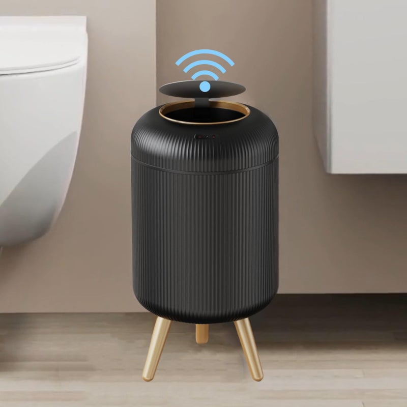 URALFA Motion Sensor Trash Can with Lid, 3 Gallon / 11 L Automatic Bathroom Trash Can, Touchless Trash Bin, Smart Plastic Garbage Can with Removable Legs for Bathroom, Bedroom, Kitchen, Office, Black - Image 1