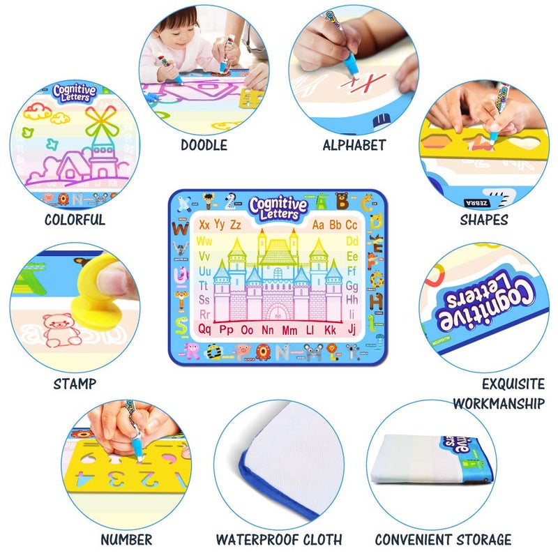 Jasonwell Aqua Water Doodle Mat 40 X 32 Inches Large Magic Drawing Doodling Mat Coloring Mat Educational Toys Christmas Birthday Gifts for Kids Toddler Boys Girls Age 2 3 4 5 6 7 8 Year Old (Alphabet) - Image 4