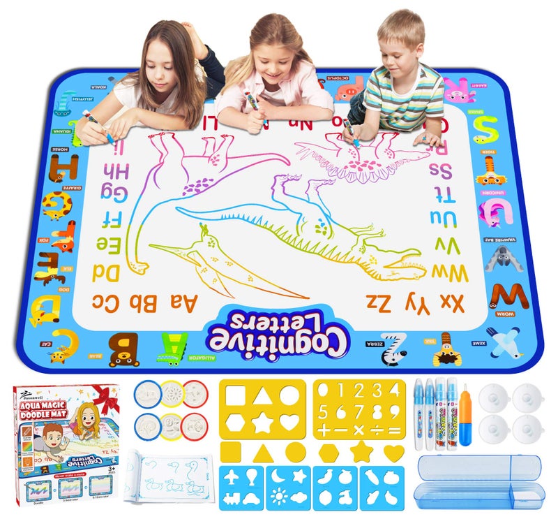 Jasonwell Aqua Water Doodle Mat 40 X 32 Inches Large Magic Drawing Doodling Mat Coloring Mat Educational Toys Christmas Birthday Gifts for Kids Toddler Boys Girls Age 2 3 4 5 6 7 8 Year Old (Alphabet) - Image 1