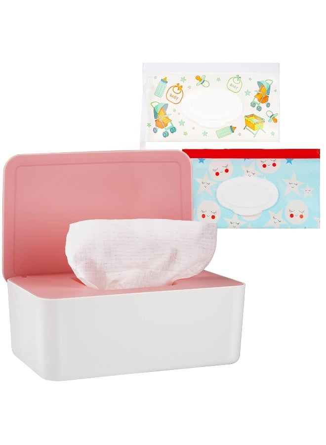 Whiidoom Diaper Wipes Dispenser Wipes Holder, Wipes Tissue Case Keeps Wipes Fresh Tissue Wipes Container with Lid (Pink) - Image 1