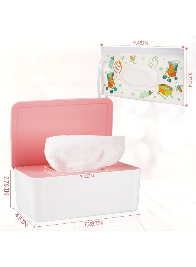 Whiidoom Diaper Wipes Dispenser Wipes Holder, Wipes Tissue Case Keeps Wipes Fresh Tissue Wipes Container with Lid (Pink) - Image 2