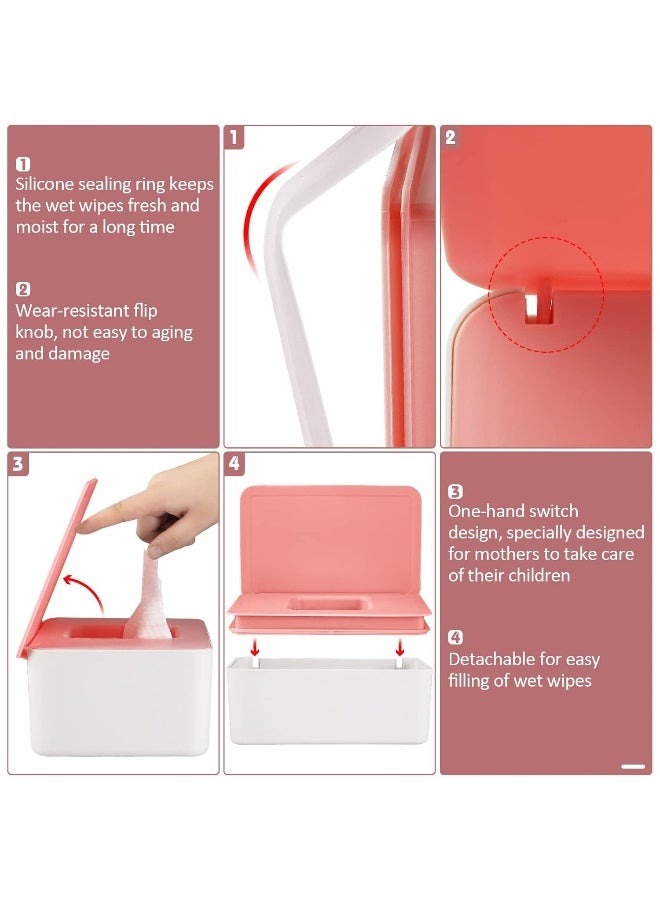 Whiidoom Diaper Wipes Dispenser Wipes Holder, Wipes Tissue Case Keeps Wipes Fresh Tissue Wipes Container with Lid (Pink) - Image 3