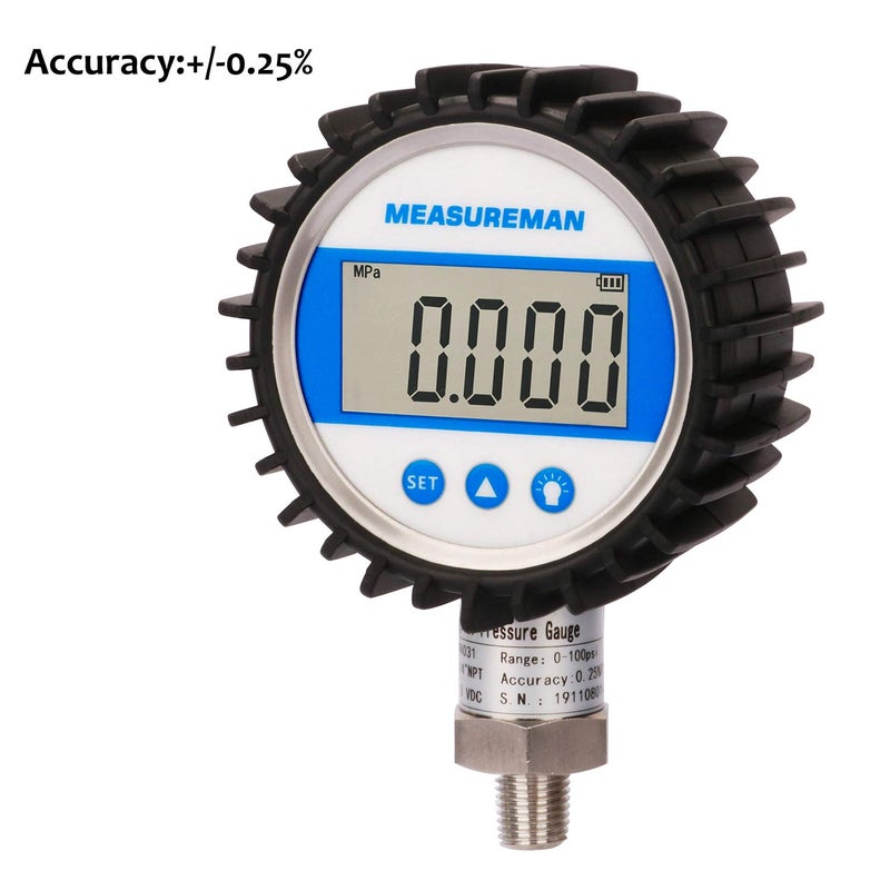 MEASUREMAN 3-1/8" Dial Size, Digital Pressure Gauge, 0-3000psi/bar/Mpa, 1/4" NPT Lower Mount, 0.25% Accuracy - Image 2