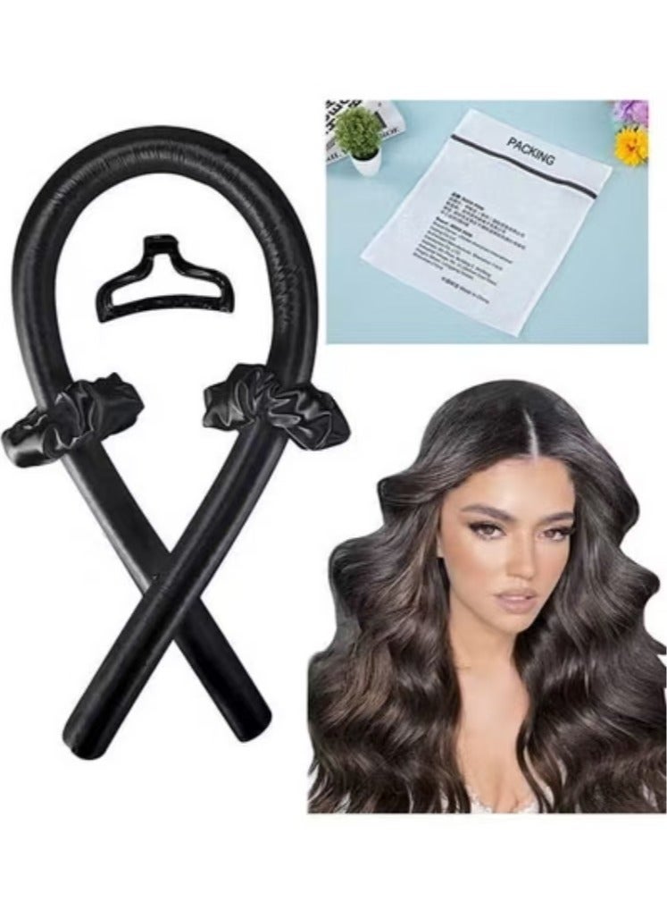 مجموعة رابطات رأس مرنة وكبيرة لتجعيد الشعر الطويل بدون حرارة أسود - Image 1