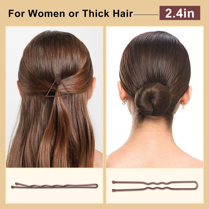 TsMADDTs Bobby Pins Brown U Shaped Hair Pins for Ballet Buns Women Girls with Storage Box, 2.4IN&2IN - Image 5