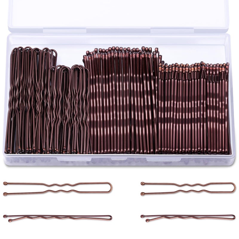 TsMADDTs Bobby Pins Brown U Shaped Hair Pins for Ballet Buns Women Girls with Storage Box, 2.4IN&2IN - Image 1
