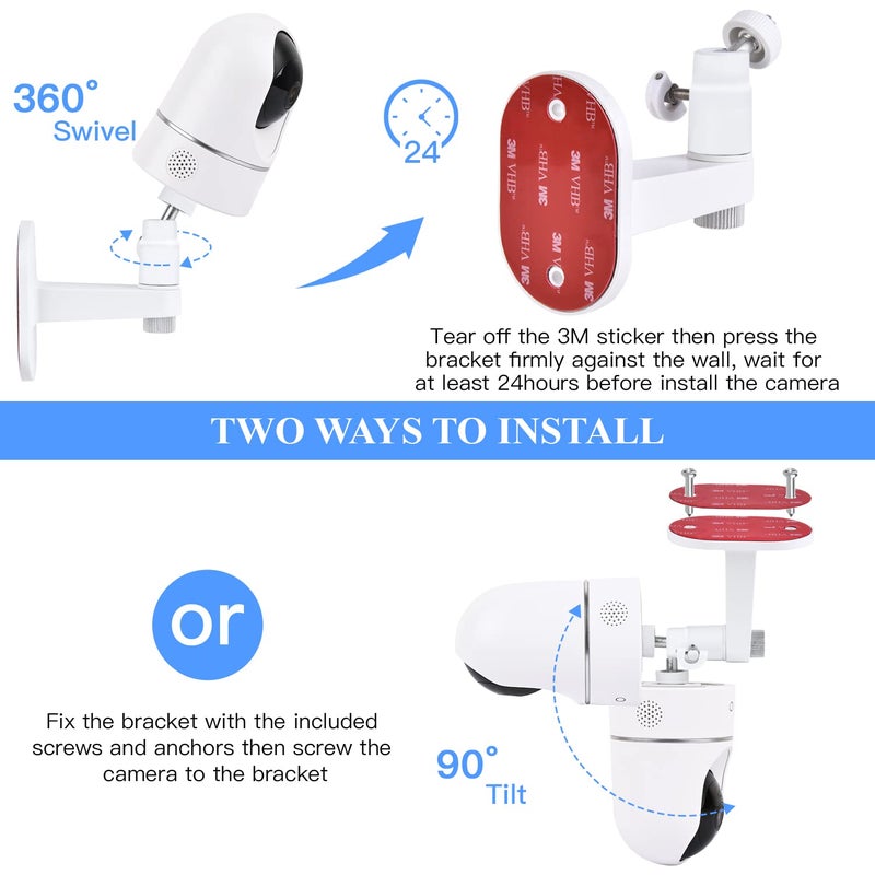 wochel 2Pack Adjustable Wall Mount for Eufy Security Indoor Cam P24 and E220, No-Drill Mounting Bracket for Eufy Security Indoor Cam Pan & Tilt - White - Image 5