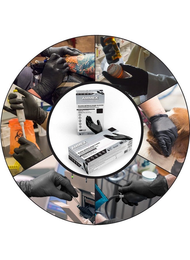 أميكس قفازات فحص النتريل السوداء من AMMEX، علبة تحتوي على 1000 قطعة، 3 مل، مقاس صغير، خالية من اللاتكس، خالية من البودرة، محكمة الغلق، للاستخدام مرة واحدة، غير معقمة، آمنة للطعام، ABNPF42100