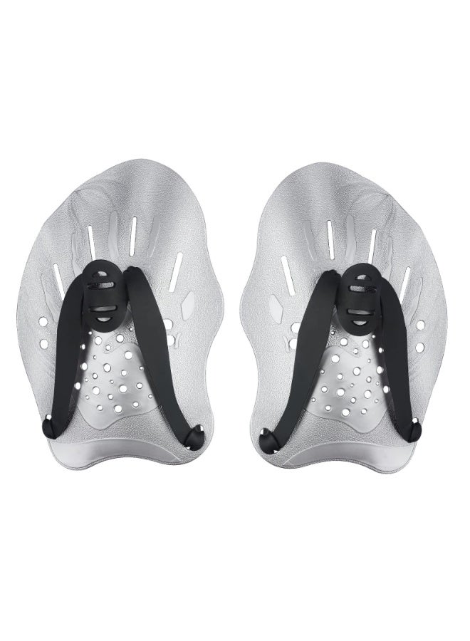 1 Pair Swimming Paddles for Hands, Swimming Training Hand Paddles with Adjustable Straps, Swim Paddles for Adult Children Unisex Professional Swimming Accessories (Silver) - Image 1