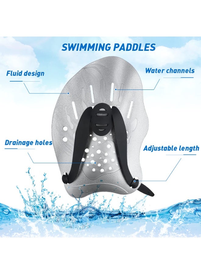 1 Pair Swimming Paddles for Hands, Swimming Training Hand Paddles with Adjustable Straps, Swim Paddles for Adult Children Unisex Professional Swimming Accessories (Silver) - Image 3
