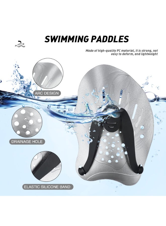 1 Pair Swimming Paddles for Hands, Swimming Training Hand Paddles with Adjustable Straps, Swim Paddles for Adult Children Unisex Professional Swimming Accessories (Silver) - Image 2