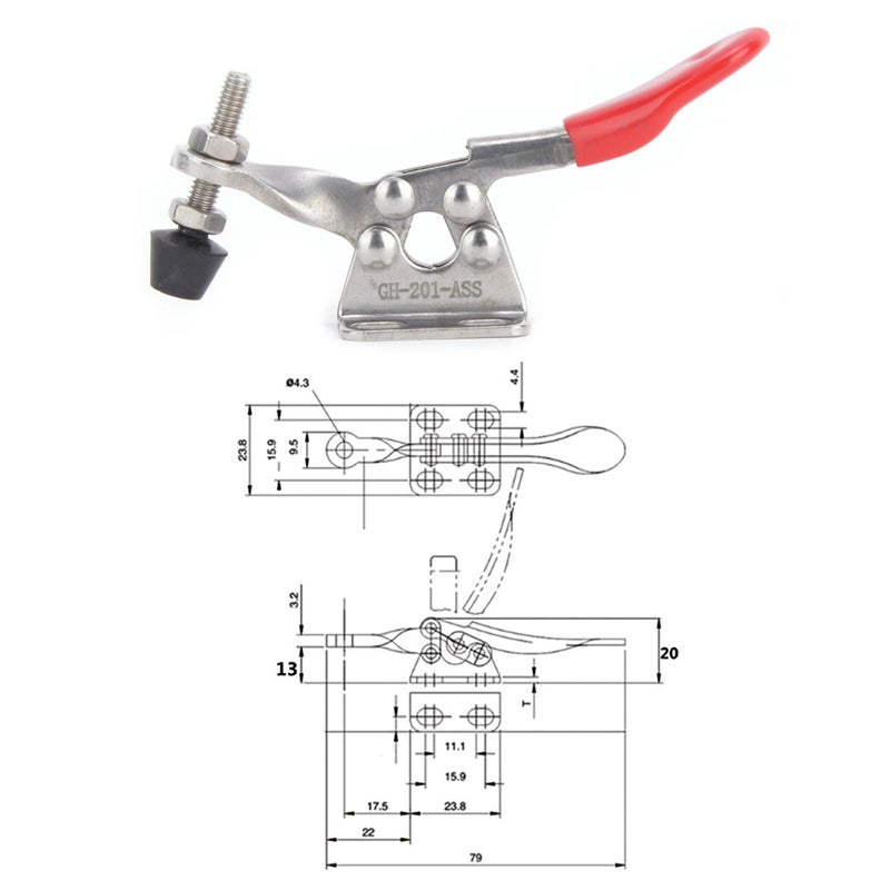 2Pcs Toggle Clamp 304 Stainless Steel Quick Welding Fixture Hand Tool 27KG GH-201-ASS - Image 3