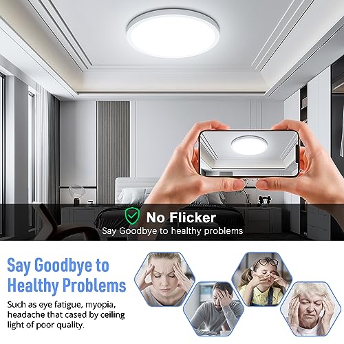SunRider 4-Pack LED Flush Mount Ceiling Light Fixture, 5000K Daylight White, 2400LM, 12 Inch 24W Round Flat Recessed Lamp, 240W Equiv., Non-Dimmable - Image 4