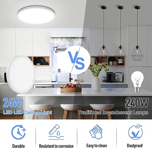 SunRider 4-Pack LED Flush Mount Ceiling Light Fixture, 5000K Daylight White, 2400LM, 12 Inch 24W Round Flat Recessed Lamp, 240W Equiv., Non-Dimmable - Image 5