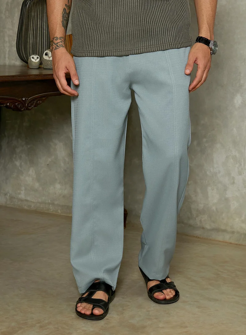 Campus Sutra Men's Sage Green Relaxed-Panel Tailored Trousers For Casual Wear | Mid-Rise | Relaxed Fit | Button Closure | Trousers Crafted With Comfort Fit For Everyday Wear