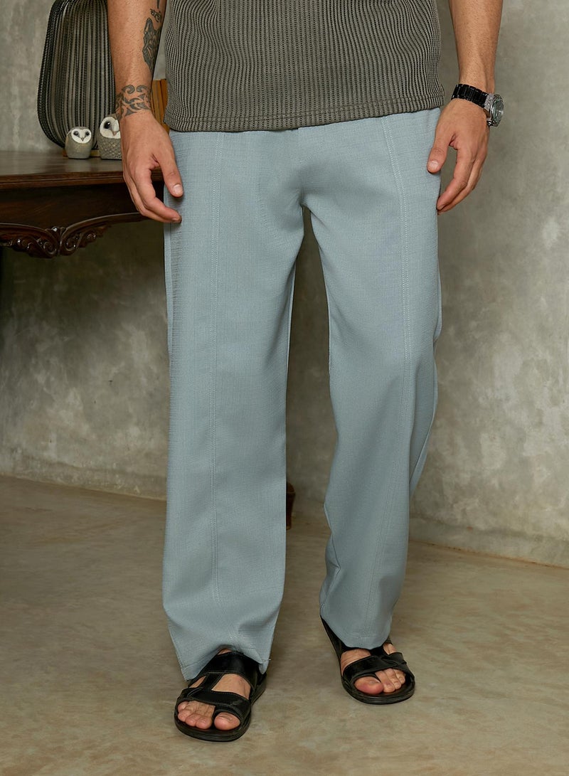 Campus Sutra Men's Sage Green Relaxed-Panel Tailored Trousers For Casual Wear | Mid-Rise | Relaxed Fit | Button Closure | Trousers Crafted With Comfort Fit For Everyday Wear - Image 2