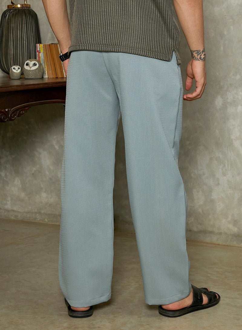 Campus Sutra Men's Sage Green Relaxed-Panel Tailored Trousers For Casual Wear | Mid-Rise | Relaxed Fit | Button Closure | Trousers Crafted With Comfort Fit For Everyday Wear - Image 5