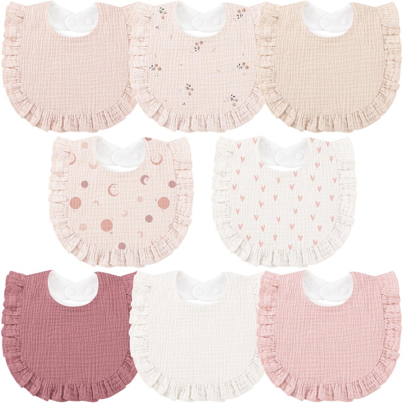 Bearmoss 8 Pack Muslin Baby Bibs for Drooling and Teething, Soft Bibs for Girls, Boys, Newborn (Pink) - Image 1