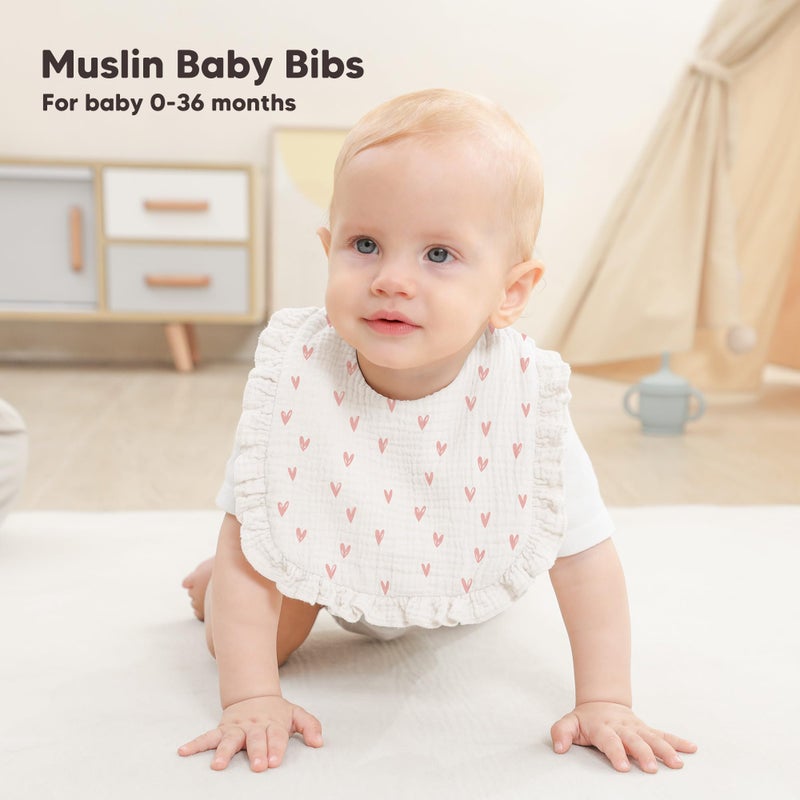 Bearmoss 8 Pack Muslin Baby Bibs for Drooling and Teething, Soft Bibs for Girls, Boys, Newborn (Pink) - Image 3