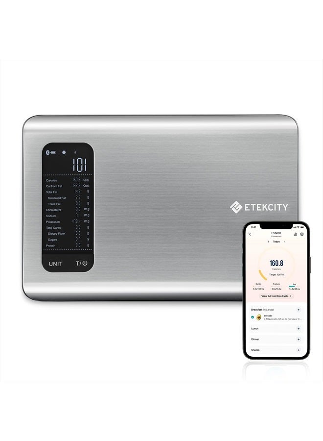 ETEKCITY Smart Food Kitchen Scale with Nutritional Calculator, Free App with 19 Nutrients Tracking, Calorie, Marco, Digital weight grams and ounces for weight loss, Premium Stainless Steel, 11lb  - Image 1