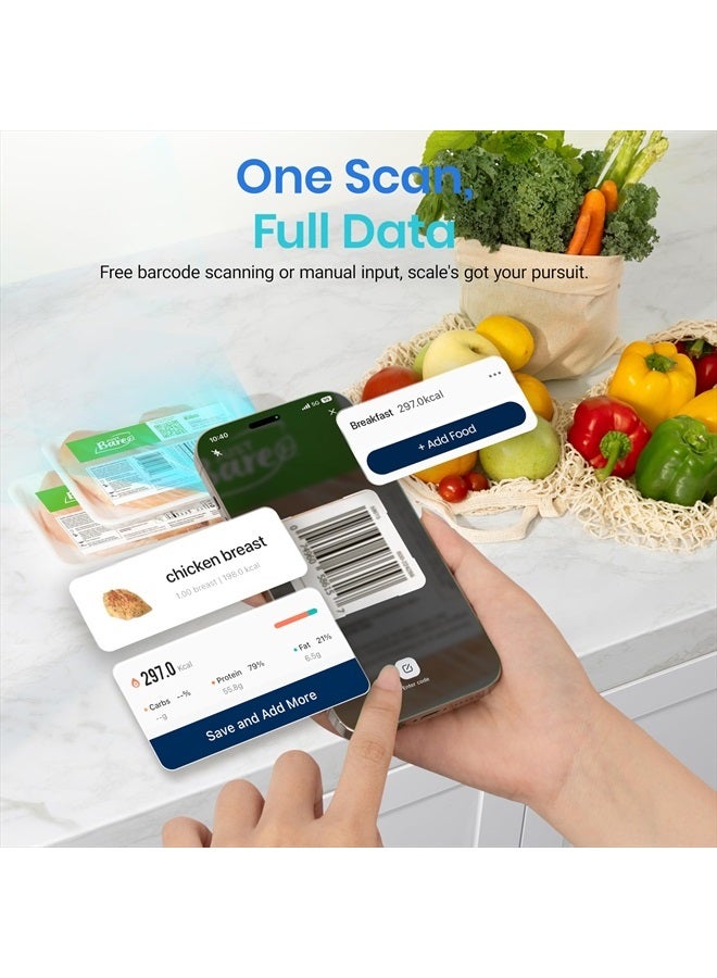 ETEKCITY Smart Food Kitchen Scale with Nutritional Calculator, Free App with 19 Nutrients Tracking, Calorie, Marco, Digital weight grams and ounces for weight loss, Premium Stainless Steel, 11lb  - Image 4
