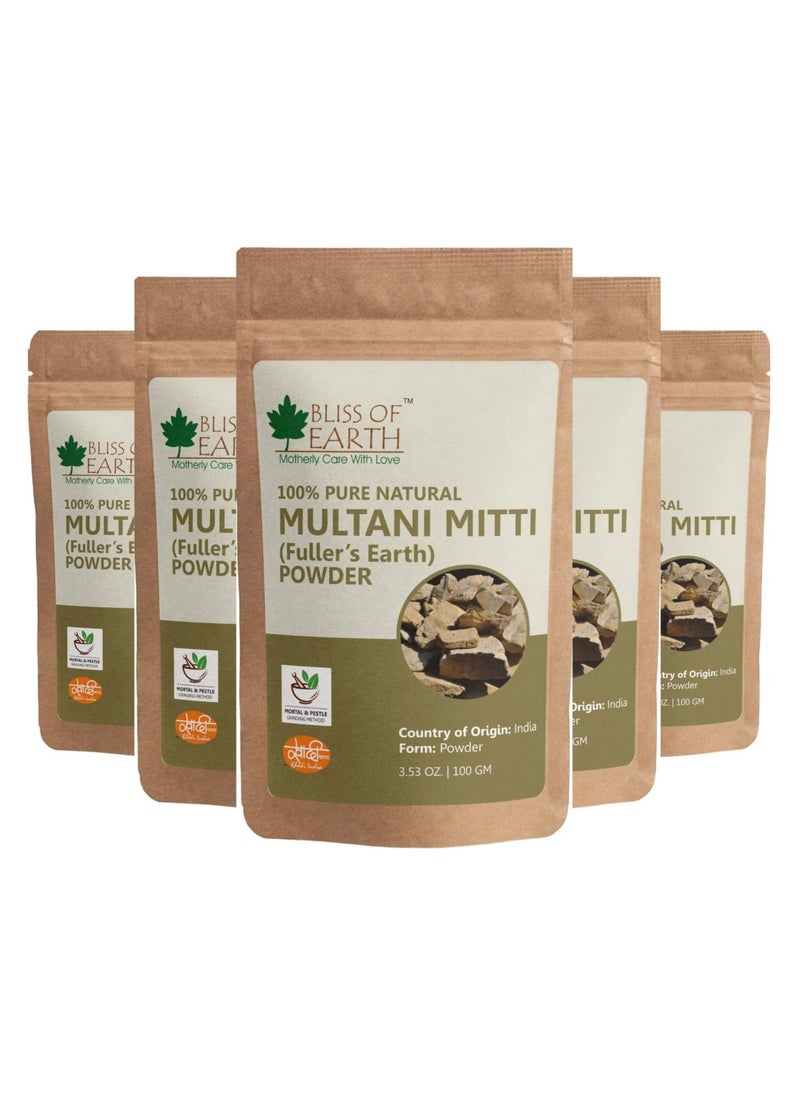 BLISS OF EARTH 100% Pure Multani Mitti Powder | Fuller's Earth Powder | 100GM | Great For Hair, Face, Skin Pack of 5  - Image 1