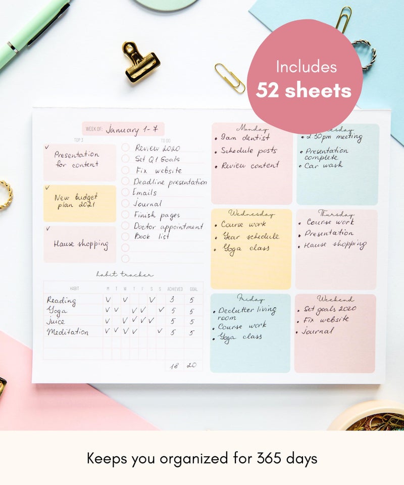 Lamare Weekly Planner Notepad Tear Off – 52 Undated Weekly Sheets Daily To Do List Notepad, Habit Tracker, Academic Planner Notebook, Daily Work Planner- Full Year Productivity Planner Weekly To Do List Pad - Image 5