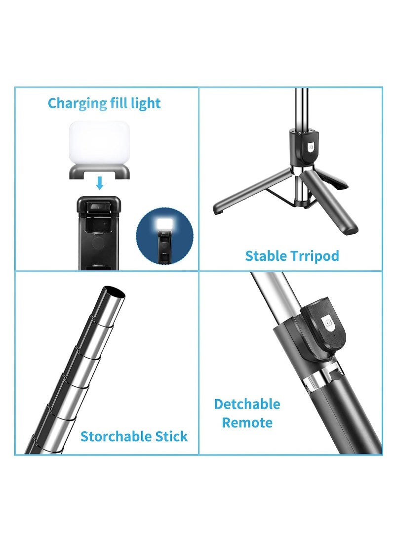 Foldable Tripod Monopod Selfie Stick Blue tooth With Wireless Button Shutter Selfie Stick With LED For iOS Android - Image 3