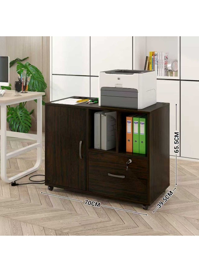 File Cabinet, Printer Open Storage Shelf, Floor Table A4 Low Cabinet for Home Office, Mobile Lateral Drawer Cabinet with Lock, Office Furniture Space Organizer (Walnut Wood Color, WJG004) - Image 3