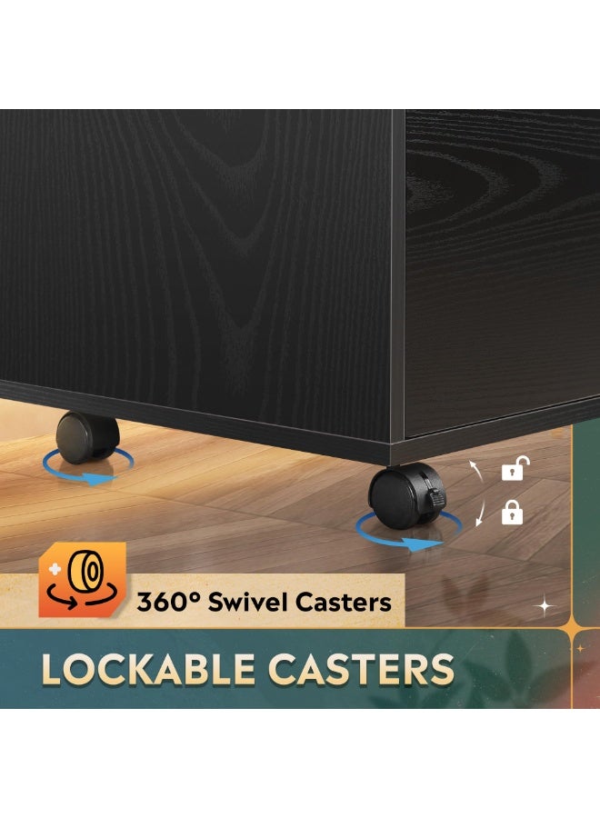 File Cabinet, Printer Open Storage Shelf, Floor Table A4 Low Cabinet for Home Office, Mobile Lateral Drawer Cabinet with Lock, Office Furniture Space Organizer (Walnut Wood Color, WJG004) - Image 4