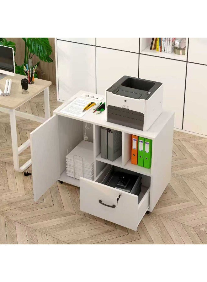 File Cabinet, Printer Open Storage Shelf, Floor Table A4 Low Cabinet for Home Office, Mobile Lateral Drawer Cabinet with Lock, Office Furniture Space Organizer (Walnut Wood Color, WJG004) - Image 5