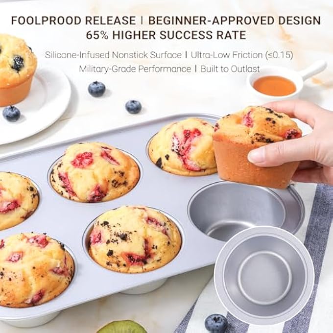 Jumbo Muffin Pan With HeatResistant Handles 6 Cup Large Size Cupcake Pan 2 Pack Nonstick Muffin Tray Pfoa  PfasFree Cupcake Baking Pan Molds For Oven Dishwasher Safe  Silver - Image 3