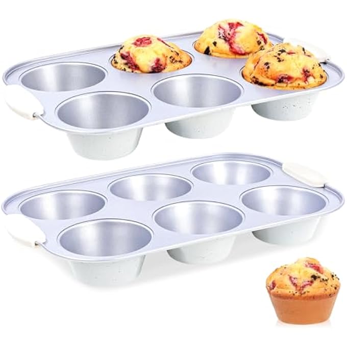 Jumbo Muffin Pan With HeatResistant Handles 6 Cup Large Size Cupcake Pan 2 Pack Nonstick Muffin Tray Pfoa  PfasFree Cupcake Baking Pan Molds For Oven Dishwasher Safe  Silver - Image 1
