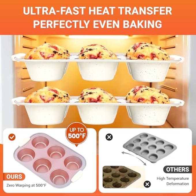 Jumbo Muffin Pan With HeatResistant Handles 6 Cup Large Size Cupcake Pan 2 Pack Nonstick Muffin Tray Pfoa  PfasFree Cupcake Baking Pan Molds For Oven Dishwasher Safe  Silver - Image 4