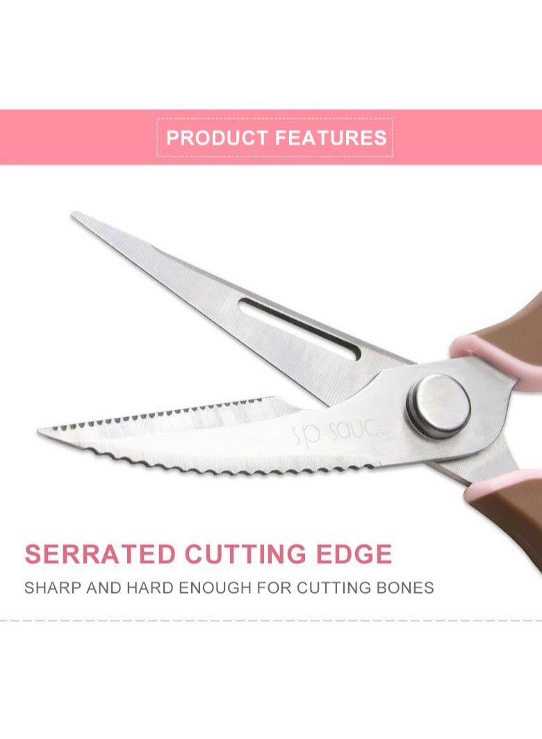 Japanese SP Sauce Stainless Steel Kitchen Scissors, Chicken Bone Shears, Pink - Image 3
