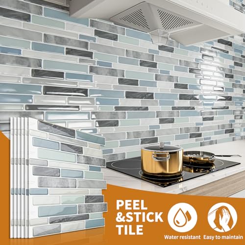 WOWSTAR 10-Sheet Peel and Stick Backsplash Tile for Kitchen, Back Splash Stick On Tiles for Kitchen Wall (Grey and Blue) - Image 4