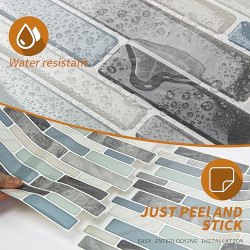 WOWSTAR 10-Sheet Peel and Stick Backsplash Tile for Kitchen, Back Splash Stick On Tiles for Kitchen Wall (Grey and Blue) - Image 5