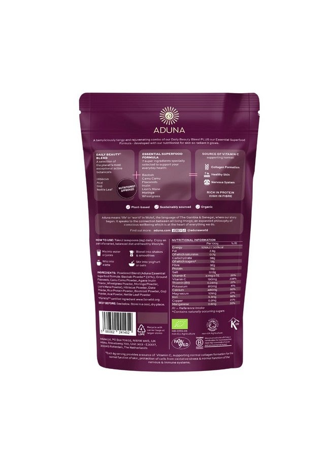 Aduna Advanced Superfood Beauty Blend | 100% Organic Powder for Smoothies/Juices & Yoghurt | 250g Resealable and Recyclable Pack - Image 2