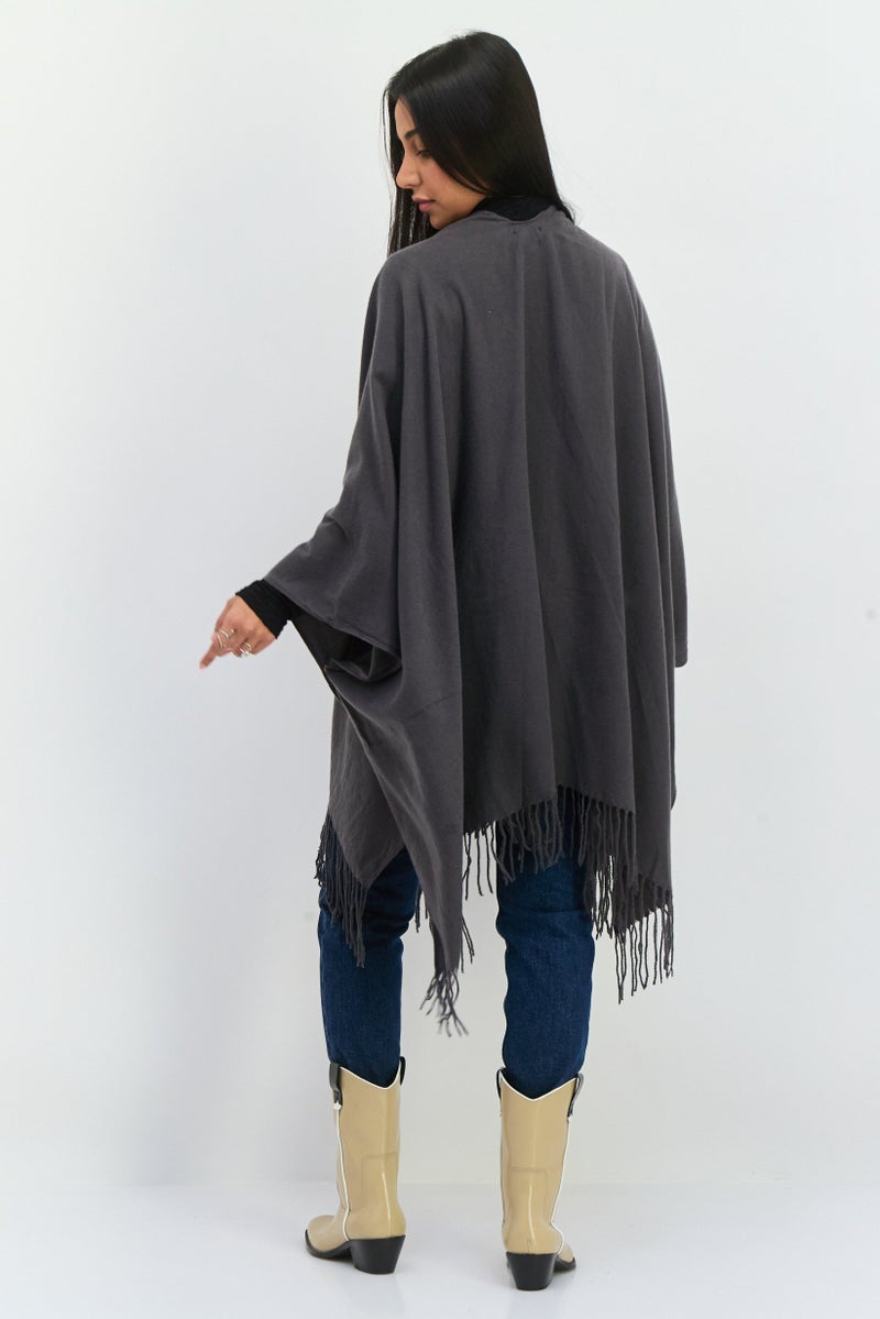 Jones New York Women Plain Ruana Wrap 135 L x 78 H cm, Charcoal  - Image 4