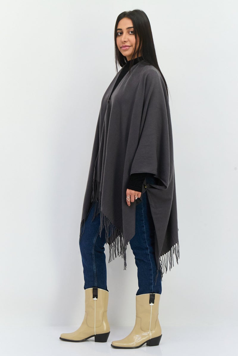 Jones New York Women Plain Ruana Wrap 135 L x 78 H cm, Charcoal  - Image 3