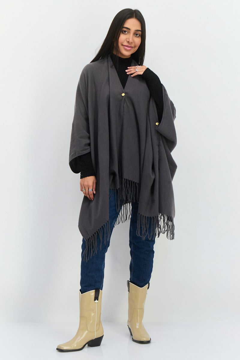 Jones New York Women Plain Ruana Wrap 135 L x 78 H cm, Charcoal  - Image 2
