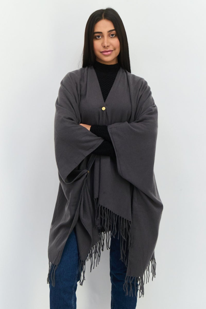 Jones New York Women Plain Ruana Wrap 135 L x 78 H cm, Charcoal  - Image 1