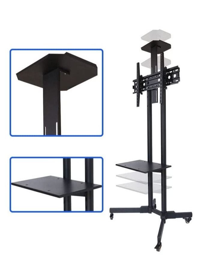 Mobile TV Stand, TV Cart with Mount on Lockable Wheels and 2 Trays for 32-65inch LED and LCD Screen (32-65in with 2 trays) - Image 3