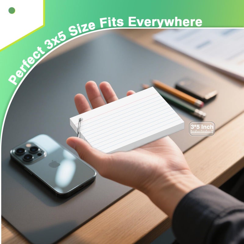 Nichela 250 Count White Index Cards with Ring 3 x 5 Inch Heavyweight Ruled Index Cards, Flash Cards for School & Office Supplies and Home Organization, Durable Study To Do List Note Cards with Ruled Lines - Image 4