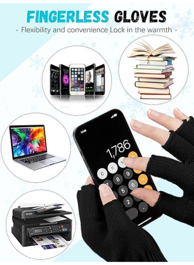 2 أزواج من القفازات بلا أصابع للنساء الرجال، الشتاء سميكة دافئة، القفازات الحياكة الممتدة، قفازات الكبار المتنوعة الجنس، قفازات نصف الأصابع تشغيل القيادة ركوب الدراجات العمل - Image 4